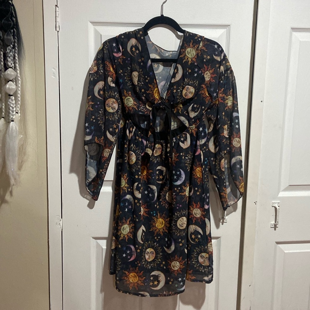 ROMWE Hippie Women Chiffon Dress With Sun and Moon and Stars Pattern